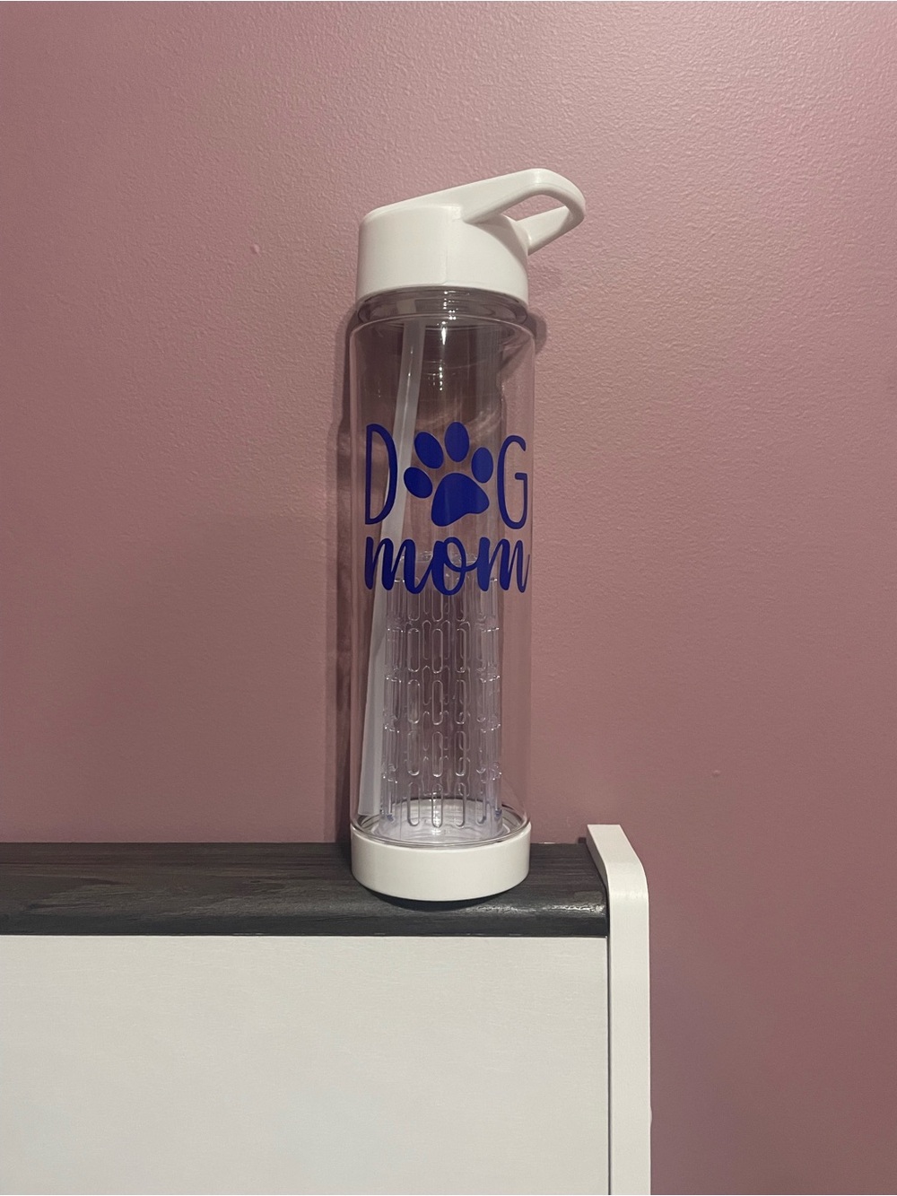 Dog Mom Fruit Infuser Water Bottle - White Cap with Blue Print
